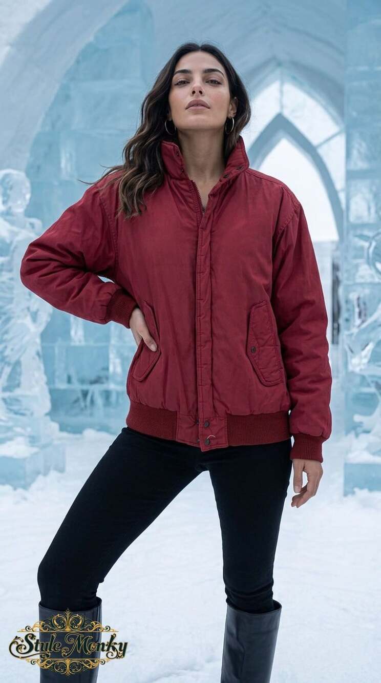 Towncraft Bomber Jacket Size L Red Cotton Blend Zip Up Insulated Outerwear
